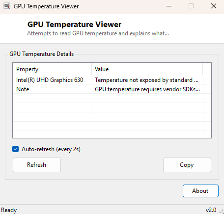 GPU Temperature Viewer main window