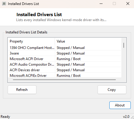 Installed Drivers List main window