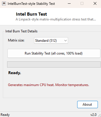 Intel Burn Test main window