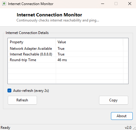 Internet Connection Monitor main window