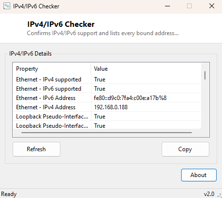 IPv4/IPv6 Checker main window