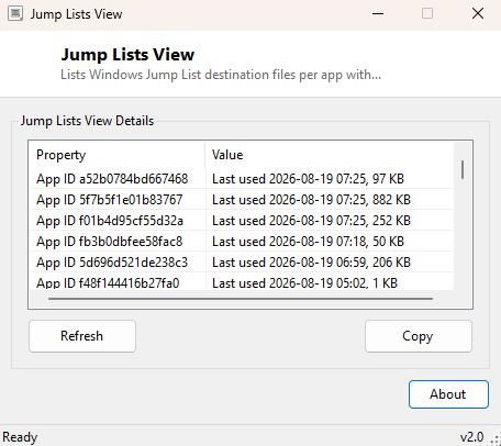 Jump Lists View main window