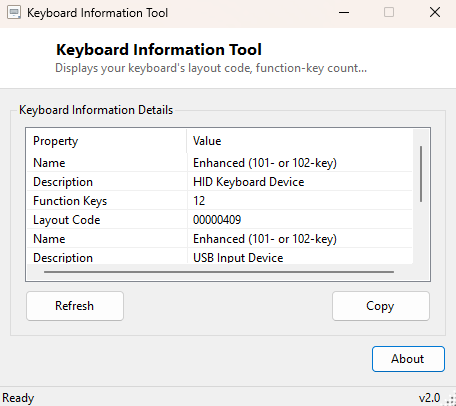 Keyboard Information Tool main window