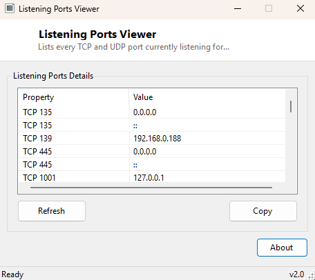 Listening Ports Viewer main window