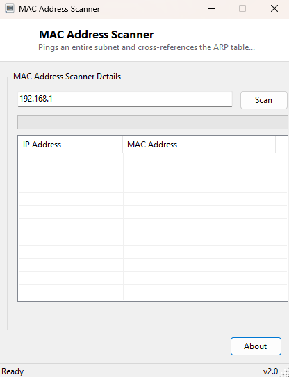 MAC Address Scanner main window