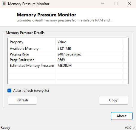 Memory Pressure Monitor main window