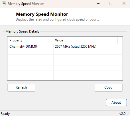 Memory Speed Monitor main window