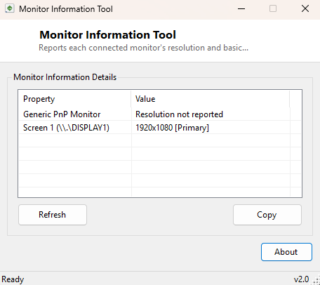 Monitor Information Tool main window