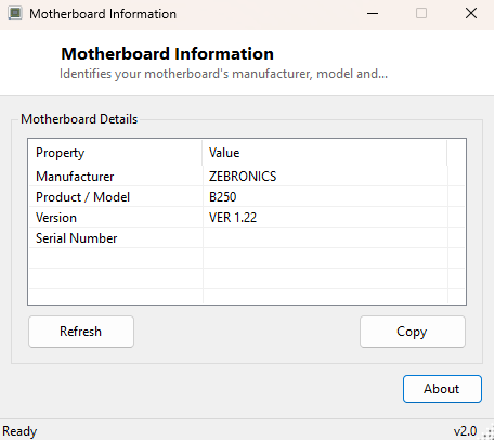 Motherboard Information main window