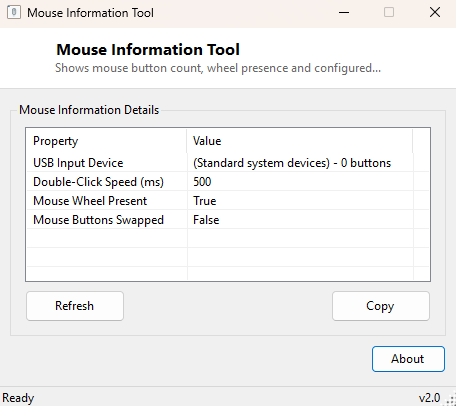Mouse Information Tool main window