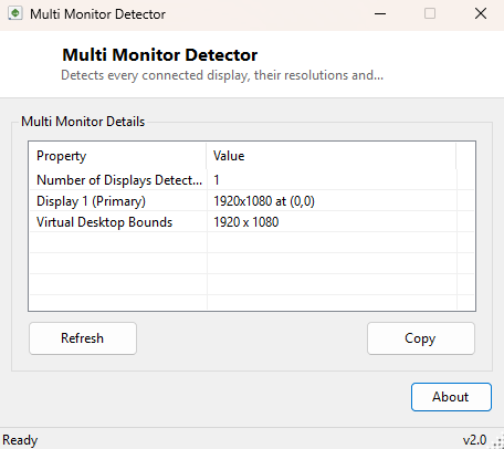 Multi Monitor Detector main window