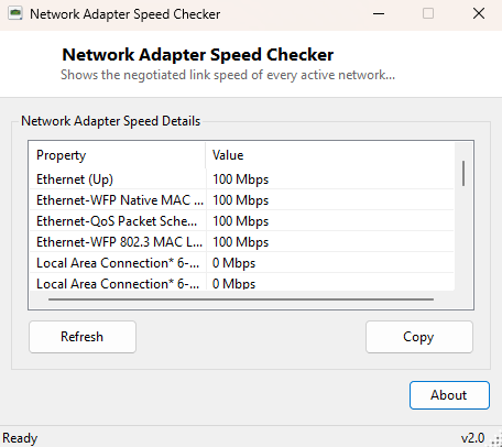Network Adapter Speed Checker main window