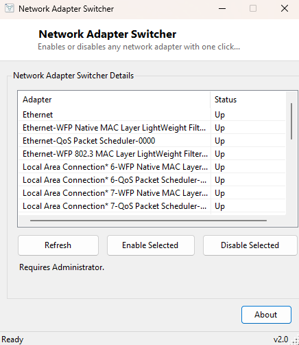 Network Adapter Switcher main window