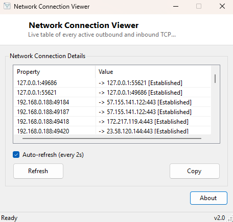 Network Connection Viewer main window