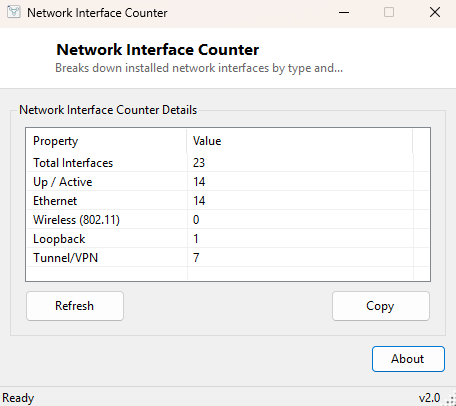 Network Interface Counter main window