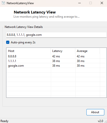 Network Latency View main window