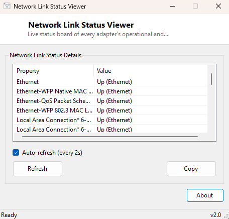 Network Link Status Viewer main window