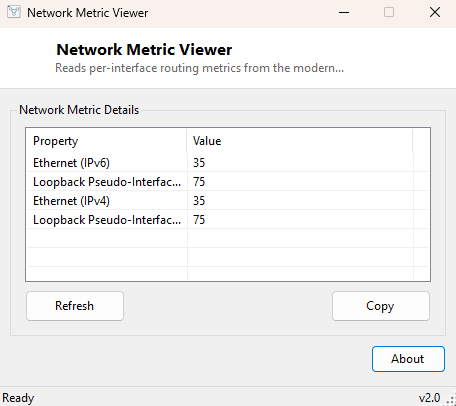 Network Metric Viewer main window