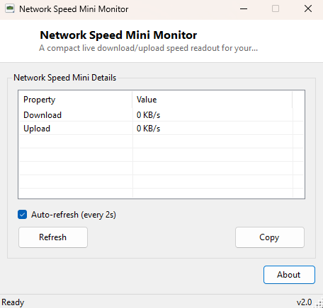 Network Speed Mini Monitor main window