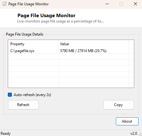 Page File Usage Monitor main window
