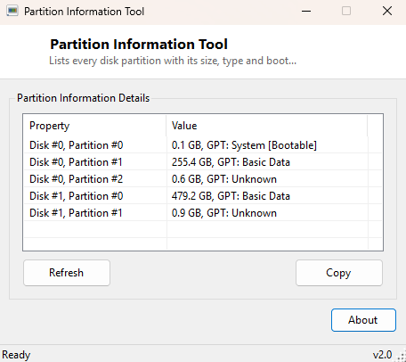 Partition Information Tool main window