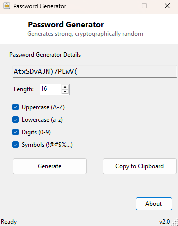 Password Generator main window