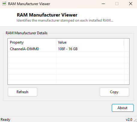 RAM Manufacturer Viewer main window