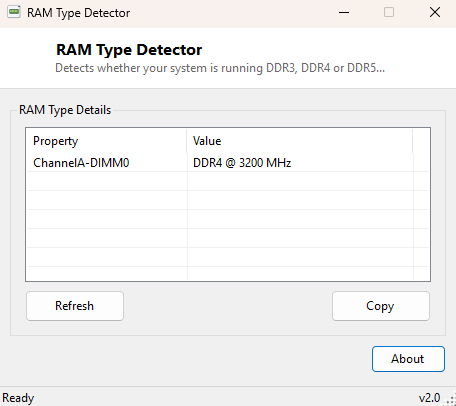 RAM Type Detector main window