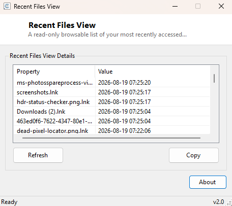 Recent Files View main window