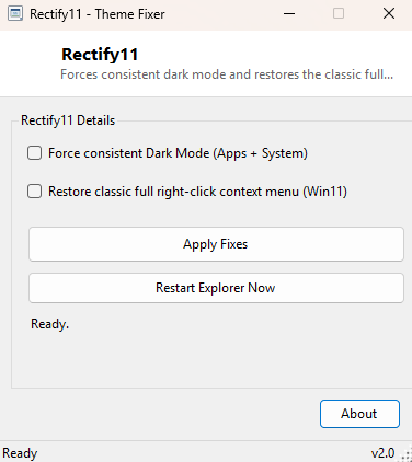 Rectify11 main window