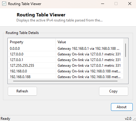 Routing Table Viewer main window