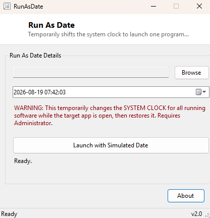 Run As Date main window