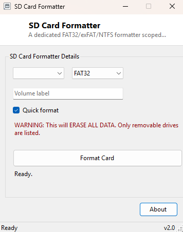 SD Card Formatter main window