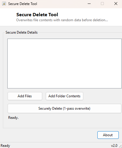 Secure Delete Tool main window