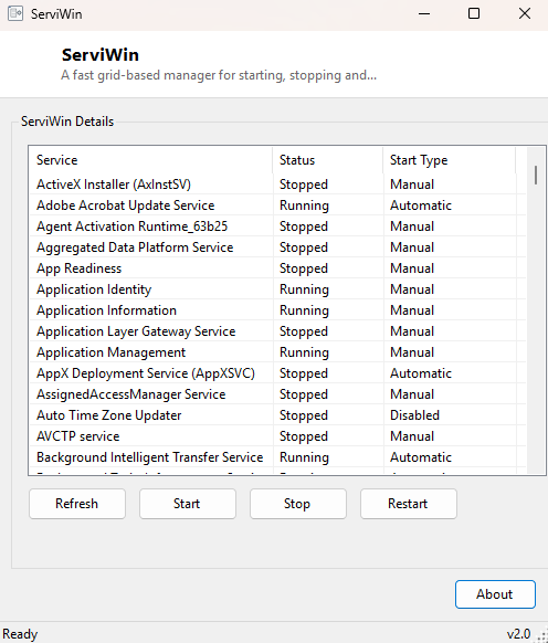 ServiWin main window