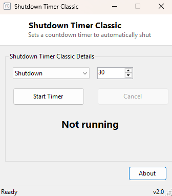 Shutdown Timer Classic main window