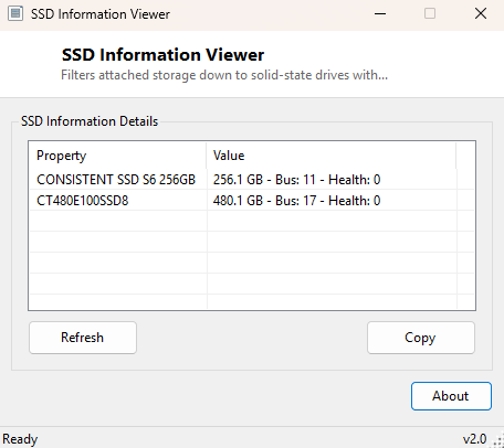 SSD Information Viewer main window