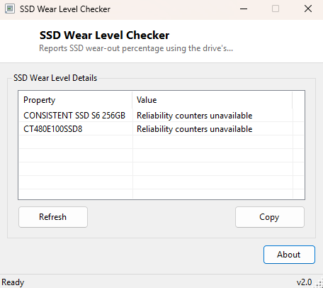 SSD Wear Level Checker main window