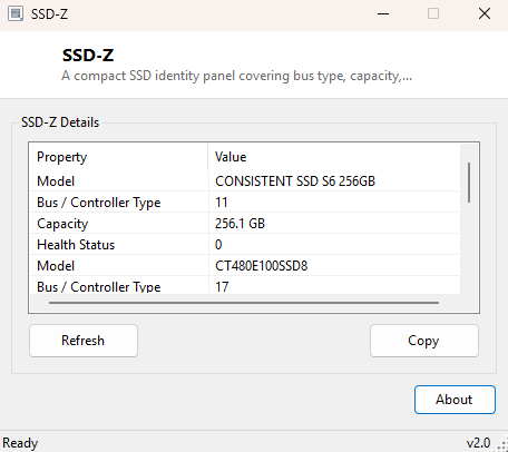 SSD-Z main window