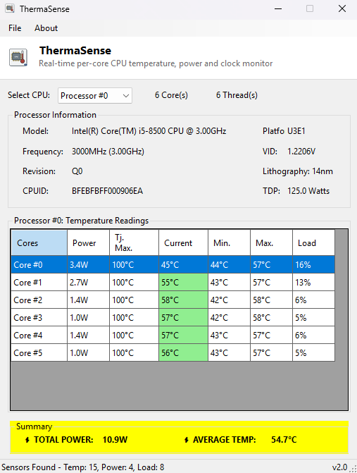 ThermaSense main window