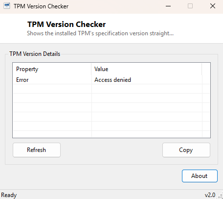 TPM Version Checker main window