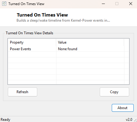 Turned On Times View main window
