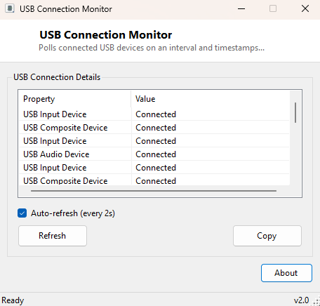USB Connection Monitor main window