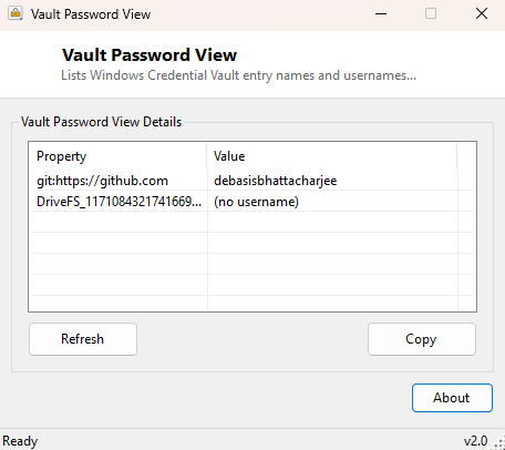 Vault Password View main window