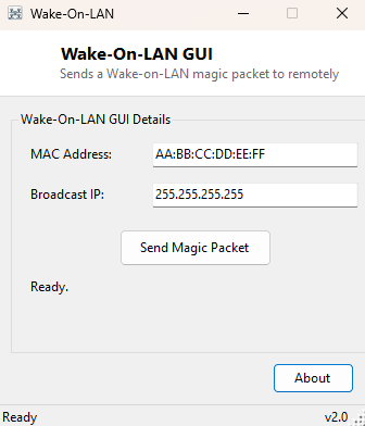 Wake-On-LAN GUI main window