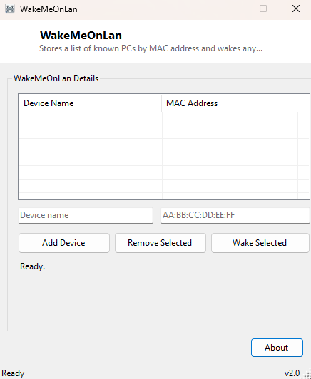 WakeMeOnLan main window