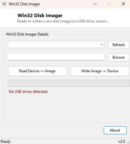 Win32 Disk Imager main window