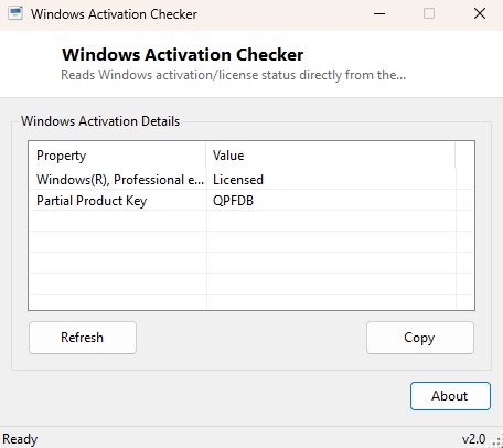 Windows Activation Checker main window