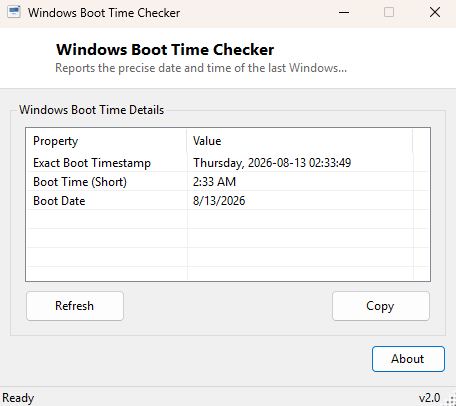 Windows Boot Time Checker main window