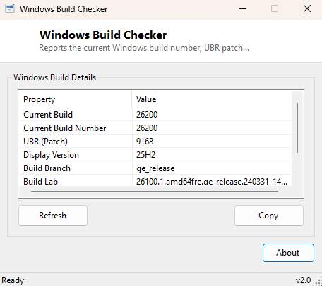 Windows Build Checker main window